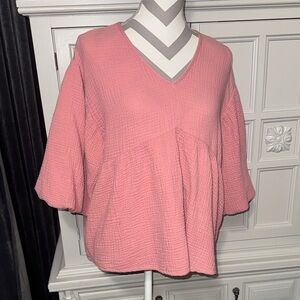 Cato Pink V-Neck Women's Gauzy Top Size Large